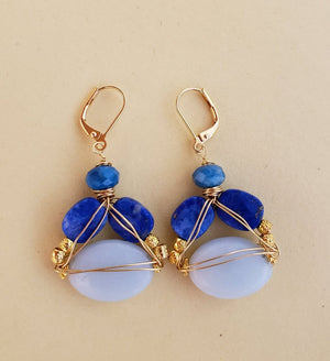 MINU Jewels Earrings Default Title / OS MINU Jewels Blue 3" Chandies Chandelier Earrings in Gold with Blue Amazonite, Apatie, & Lapis
