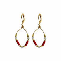 MINU Jewels Earrings Gold Ammon 2" Red Coral and Moonstone Earrings with Gold or Silver Accents | MINU