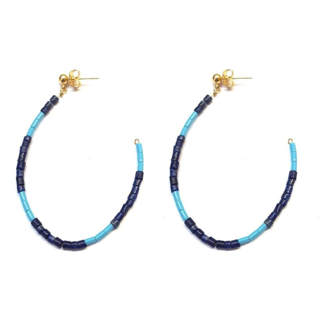 MINU Jewels Earrings Lapis Turquoise Crescent Heishi Hoops - Colors Available