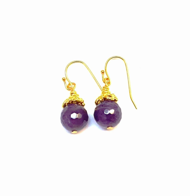 MINU Jewels Earrings MINU Jewels Cut Faceted Amethyst 1" Drop Earrings on gold Plated French wire