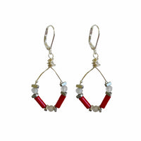 MINU Jewels Earrings Silver Ammon 2" Red Coral and Moonstone Earrings with Gold or Silver Accents | MINU