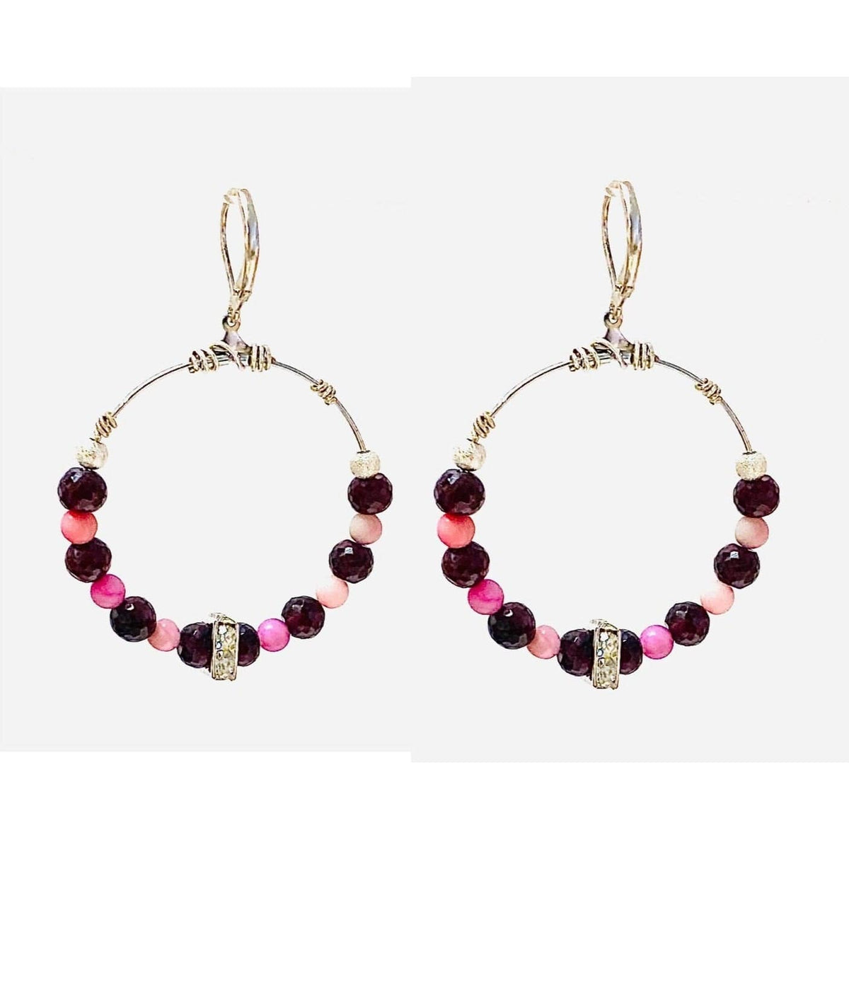 MINU Jewels Earrings silver MINU Jewels Aria Garnet & Jade 1.75" Hoop Earrings