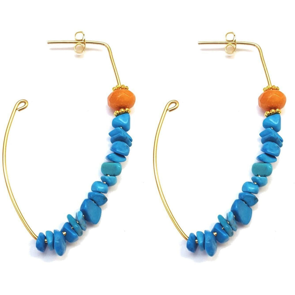MINU Jewels Earrings Turquoise Orange Jade Crescent Chip Hoops - Colors Available