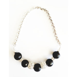 MINU Jewels Necklace Fora 16-18' Necklace In Large Faceted Black Agate, Onyx, & Crystals with Silver Accents | MINU