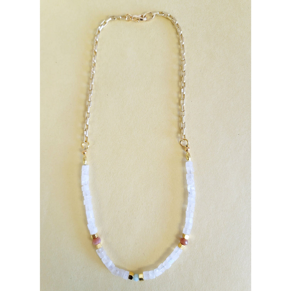 MINU Jewels Necklace Gold Plated 16" Necklace with Faceted Moonstone Rondelles | MINU