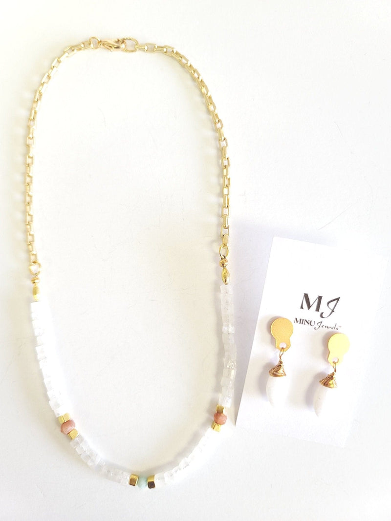 MINU Jewels Necklace Gold Plated 16" Necklace with Faceted Moonstone Rondelles | MINU