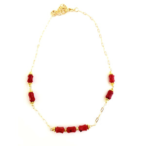 MINU Jewels Necklace MINU Jewels Amal Necklace in Deep Red Coral with Simple Gold-Plated Accents and Chains