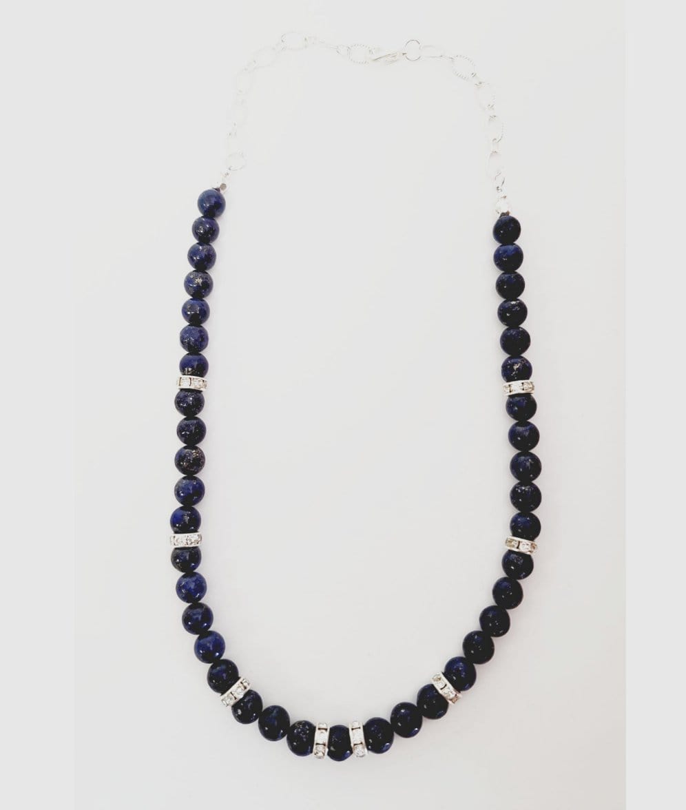 MINU Jewels Necklace Paola 16-18" Necklace in Blue Lapis with Silver & Crystal Accents | MINU