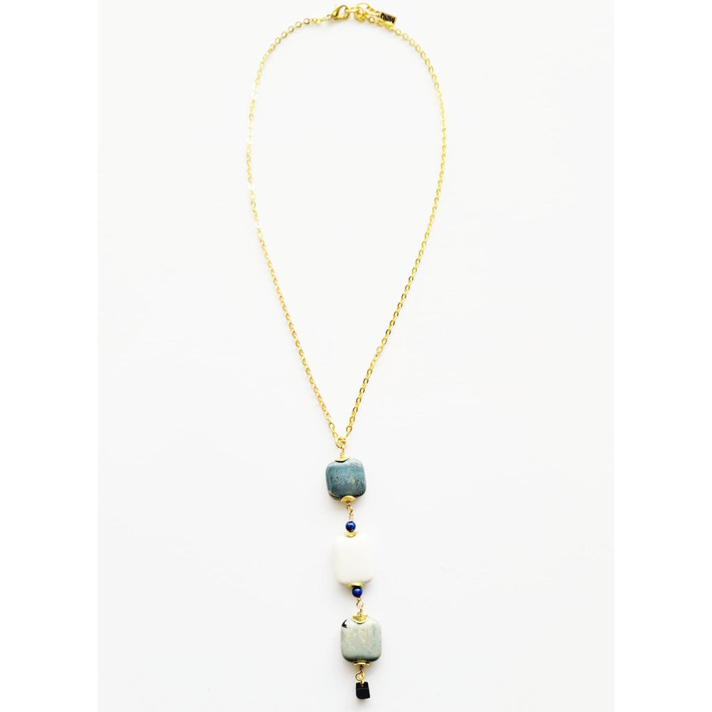 MINU Jewels Necklace Rossaria 24" Long Necklace in Turquoise & Black Onyx with Gold Accents | MINU