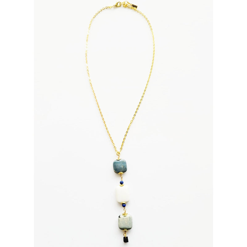 MINU Jewels Necklace Rossaria 24" Long Necklace in Turquoise & Black Onyx with Gold Accents | MINU