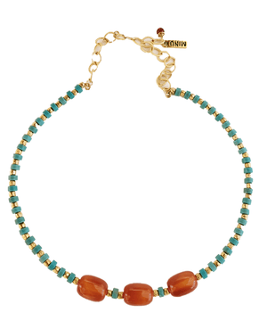 MINU Jewels Necklace Seti 16-17" Collar Wire Style Necklace in Turquoise, Gold Plated Accents, & Carnelian | MINU
