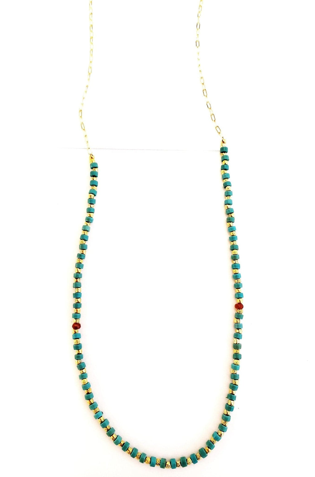 MINU Jewels Necklace Seti 24" Long Necklace in Turquoise, Gold Plated Accents, & Carnelian | MINU