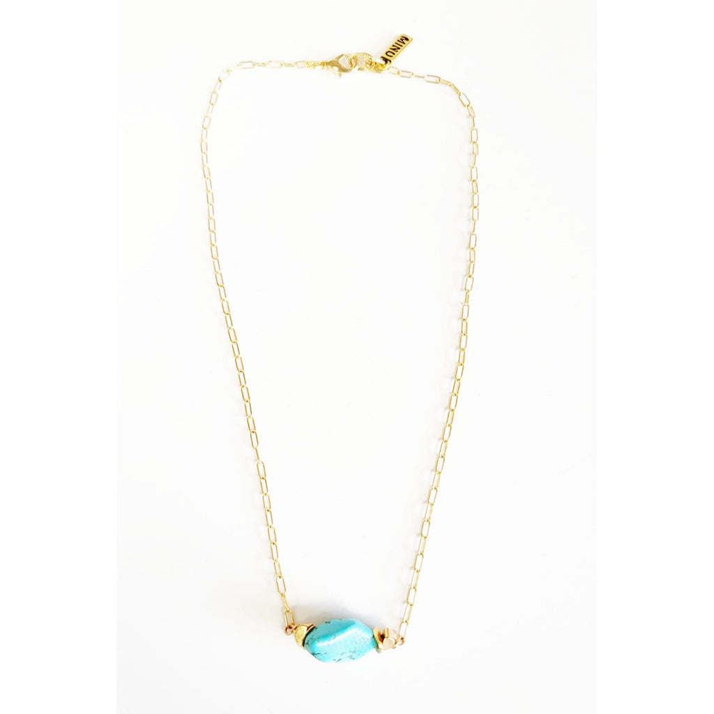 MINU Jewels Necklace Turkesa Gold Plated 16" Necklace with Turquoise Nugget Accent | MINU