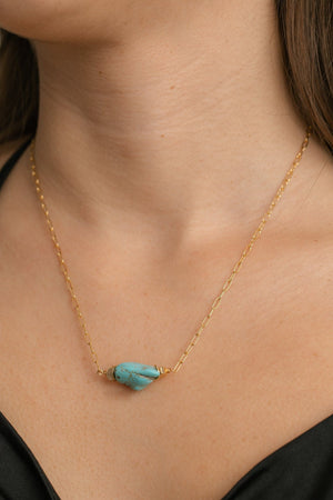 MINU Jewels Necklace Turkesa Gold Plated 16" Necklace with Turquoise Nugget Accent | MINU