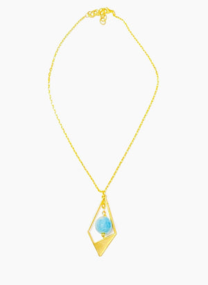 MINU Jewels Necklace Women's Nan Blue Agate with Gold Diamond Accent Piece Necklace | MINU