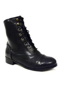 N.Y.L.A. SHOES 6 / Black N.Y.L.A. Shoes F1601 Women's Flat Lace Up Vegan Leather Combat Boots in Black or Tan