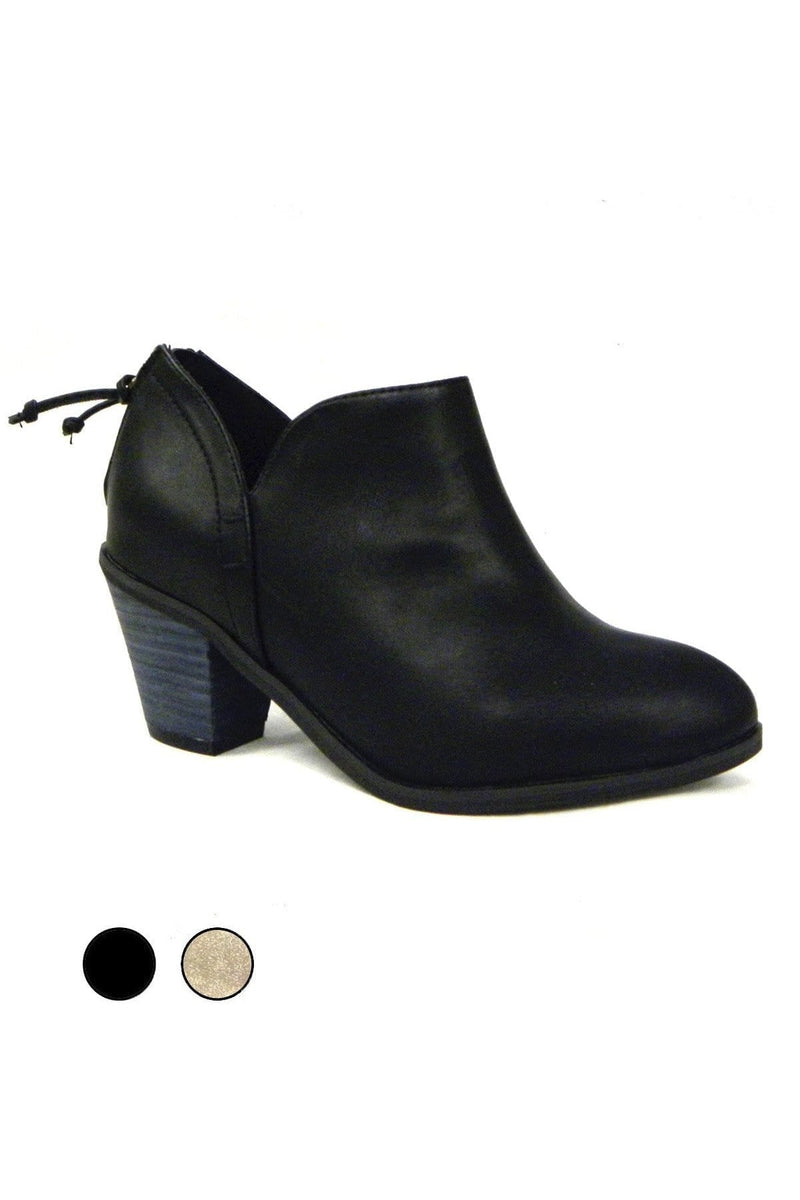 N.Y.L.A. SHOES 6 / BLK N.Y.L.A. Shoes Niha Vegan Leather Women's Back Zip Booties on 2.5" Leather Stack Heel in Black or Gold