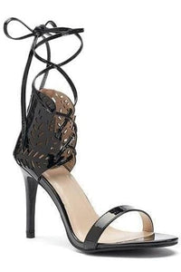 N.Y.L.A. SHOES 6 / BLK-PA N.Y.L.A. Shoes Sanleave Women's Zipper Back Heels with Cut Out Detail in Black Patent Leather or Silver