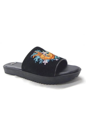 N.Y.L.A. SHOES 6 N.Y.L.A. Shoes Shaqufish Women's Black Suede Mules with Koi Fish Embroidery