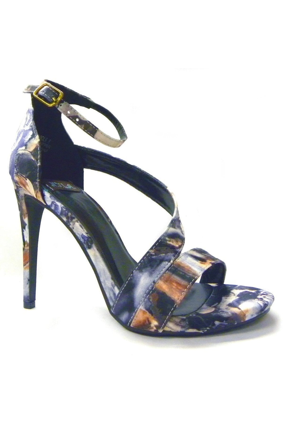 N.Y.L.A. SHOES 6 / WHT-TDYE N.Y.L.A. Shoes Sanviole Women's Heeled Sandal with Wrap Around Ankle Strap in Red Geo, White Tie Dye, or Blue Print