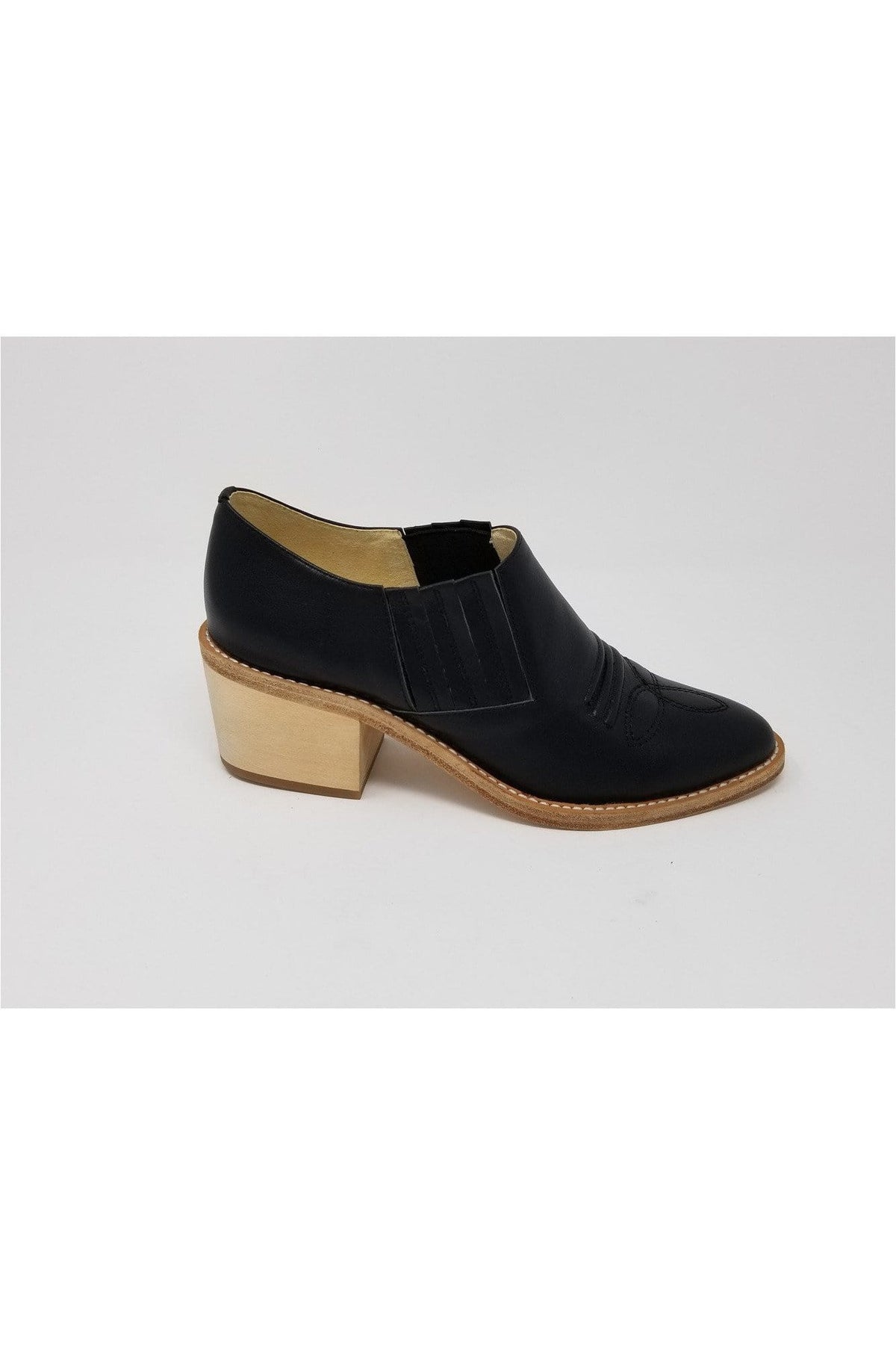 N.Y.L.A. SHOES BOOTIES 6 / Black Lea N.Y.L.A. Shoes Santa Ana Women's Leather Loafer with Natural Lumber Heel in Black, White, Gold, Whiskey Lea, or Cognac Lea