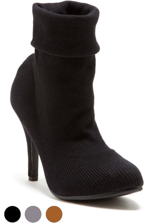 N.Y.L.A. SHOES BOOTIES 6 / BLACK N.Y.L.A. Shoes Isabella Sweater Roll Up or Down Ankle Boots in Black, Grey, or Tan