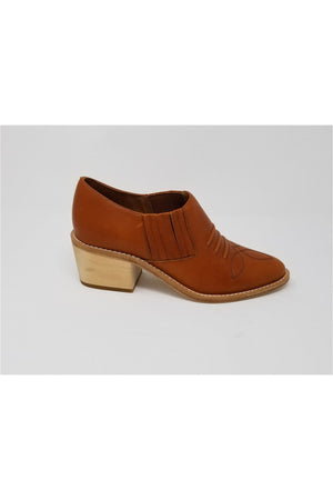 N.Y.L.A. SHOES BOOTIES 6 / Cognac Lea N.Y.L.A. Shoes Santa Ana Women's Leather Loafer with Natural Lumber Heel in Black, White, Gold, Whiskey Lea, or Cognac Lea