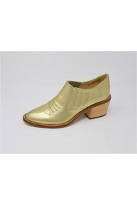 N.Y.L.A. SHOES BOOTIES 6 / Gold Lea N.Y.L.A. Shoes Santa Ana Women's Leather Loafer with Natural Lumber Heel in Black, White, Gold, Whiskey Lea, or Cognac Lea