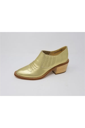 N.Y.L.A. SHOES BOOTIES 6 / Gold Lea N.Y.L.A. Shoes Santa Ana Women's Leather Loafer with Natural Lumber Heel in Black, White, Gold, Whiskey Lea, or Cognac Lea