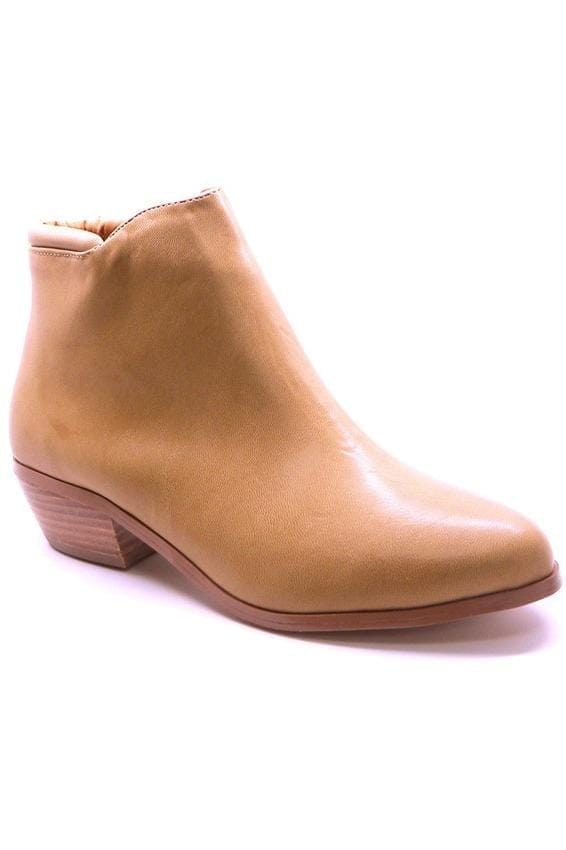 N.Y.L.A. SHOES BOOTIES N.Y.L.A. Shoes Sandy Women's Tan Vegan Leather Booties with 1.5" Heel and Inside Hidden Side Zip