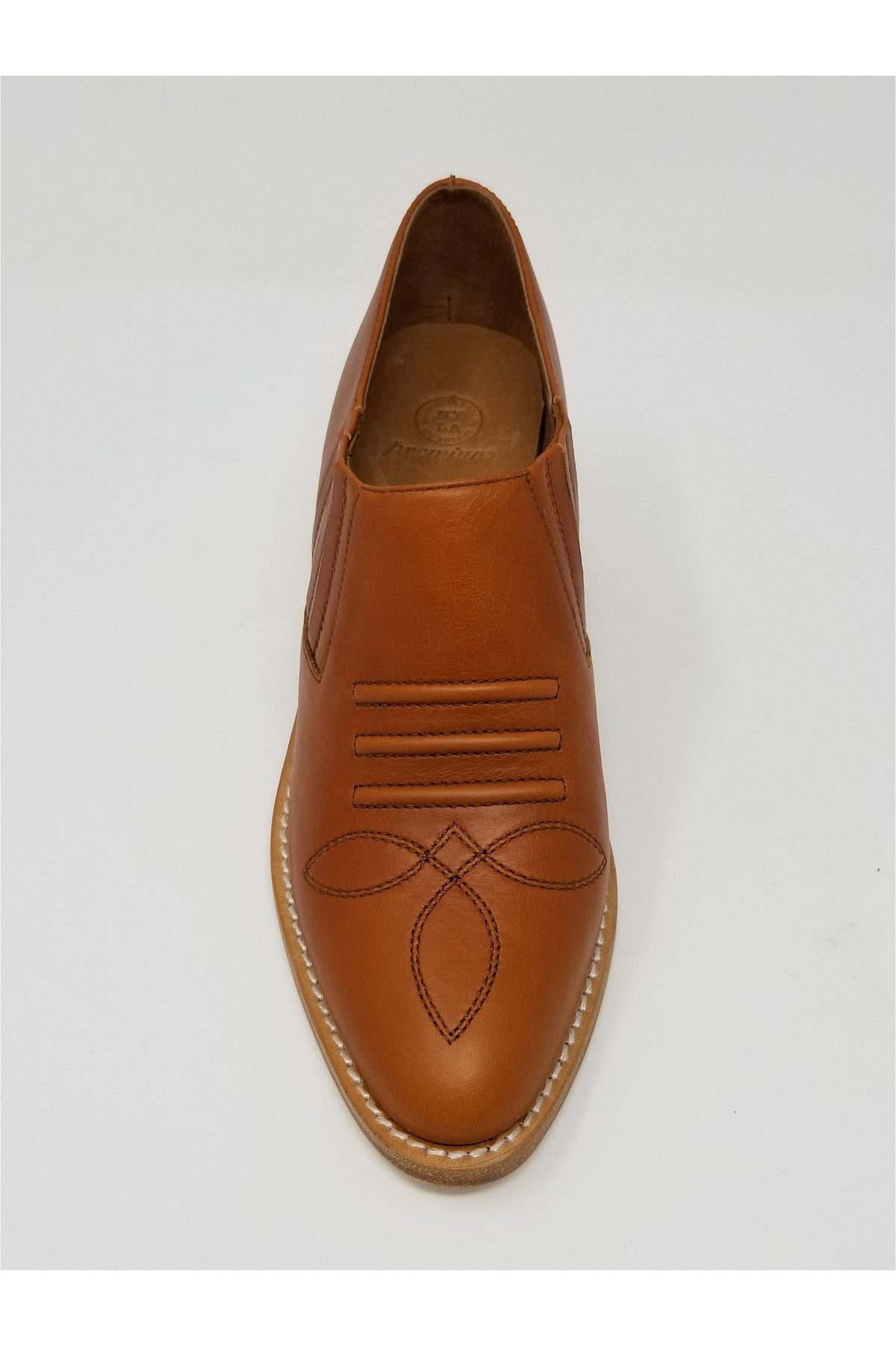 N.Y.L.A. SHOES BOOTIES N.Y.L.A. Shoes Santa Ana Women's Leather Loafer with Natural Lumber Heel in Black, White, Gold, Whiskey Lea, or Cognac Lea