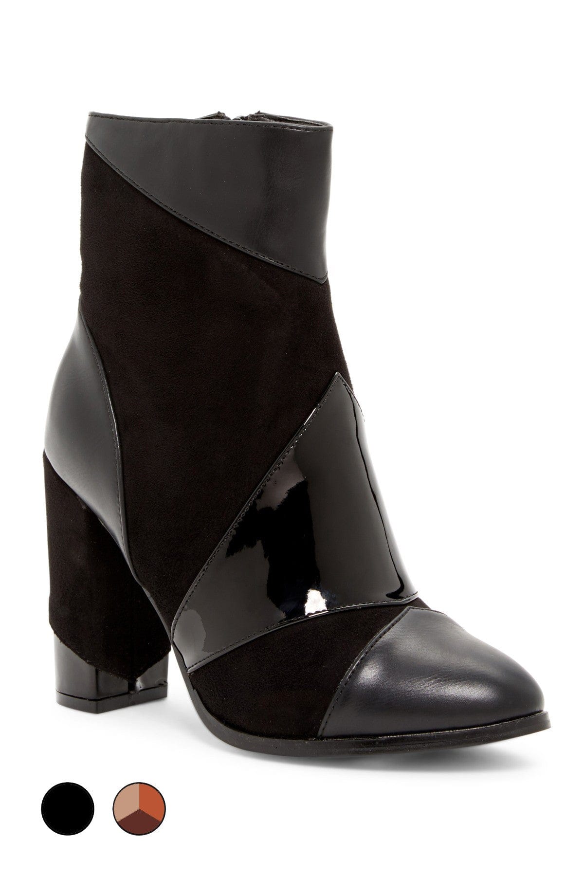 N.Y.L.A. SHOES BOOTIES N.Y.L.A. Shoes Women's Olygpatch Color Block Booties in Black or Tan Multi