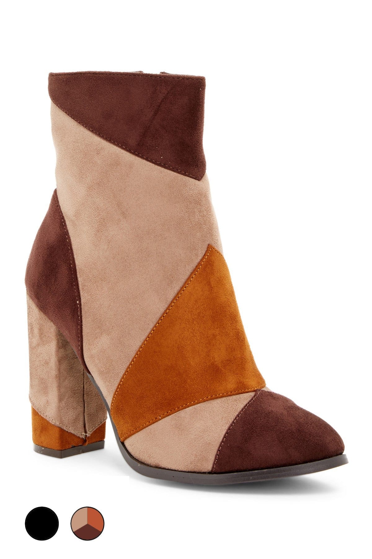 N.Y.L.A. SHOES BOOTIES N.Y.L.A. Shoes Women's Olygpatch Color Block Booties in Black or Tan Multi