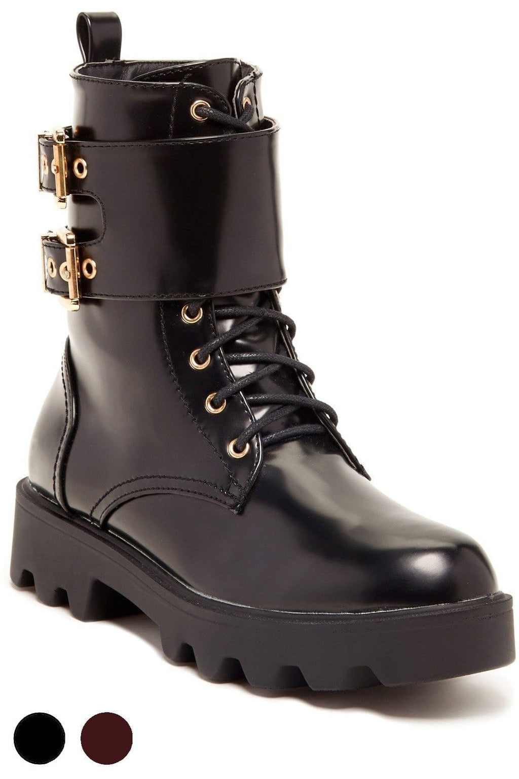 N.Y.L.A. SHOES BOOTS 6 / BLK-BOX N.Y.L.A. Shoes Bryana Women's Combat Boots with Inside Zipper in Burgundy or Black