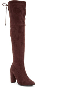 N.Y.L.A. SHOES BOOTS 6 / BROWN N.Y.L.A. Shoes Olgmagnen Women's Suede High Boots with 4" Heel in Black, Brown, or Burgundy