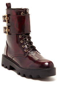 N.Y.L.A. SHOES BOOTS 6 / BURG N.Y.L.A. Shoes Bryana Women's Combat Boots with Inside Zipper in Burgundy or Black