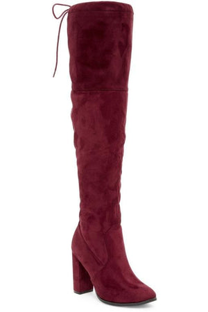 N.Y.L.A. SHOES BOOTS 6 / BURGUNDY N.Y.L.A. Shoes Olgmagnen Women's Suede High Boots with 4" Heel in Black, Brown, or Burgundy
