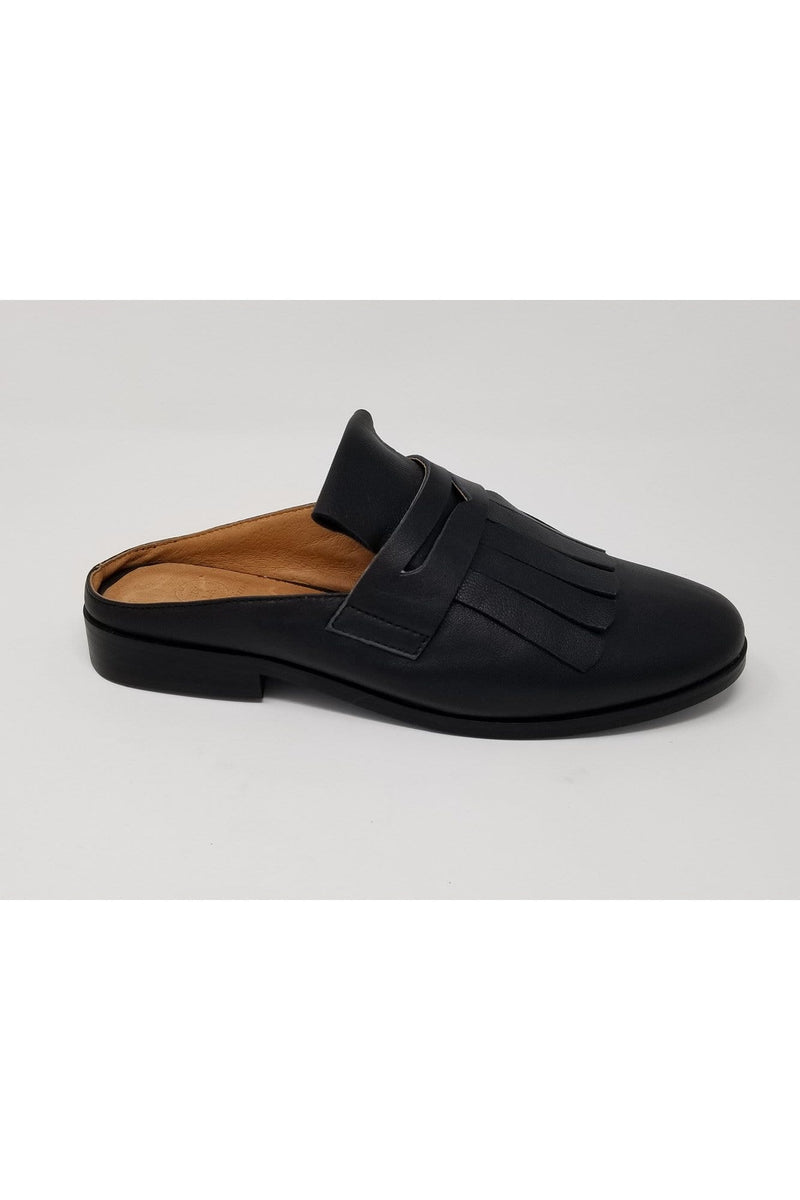 N.Y.L.A. SHOES FLATS 6 / Black Lea N.Y.L.A. Shoes Palisades Women's Memory Foam Open Back Loafer in Black, Nude, or Brown