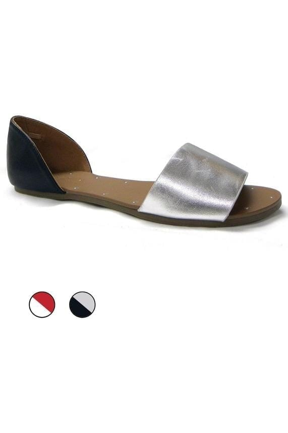 N.Y.L.A. SHOES FLATS 6 / black/silver N.Y.L.A. Shoes Linhsay Two Tone Women's Vegan Leather Flats in Black/Silver or Bone/Red