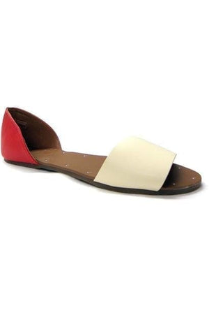 N.Y.L.A. SHOES FLATS 6 / bone/red N.Y.L.A. Shoes Linhsay Two Tone Women's Vegan Leather Flats in Black/Silver or Bone/Red
