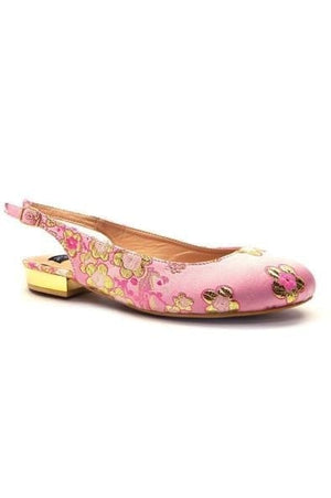 N.Y.L.A. SHOES FLATS N.Y.L.A. Shoes Wantlan Women's Flats in Pink & Gold Brocade with Adjustable Ankle Buckle