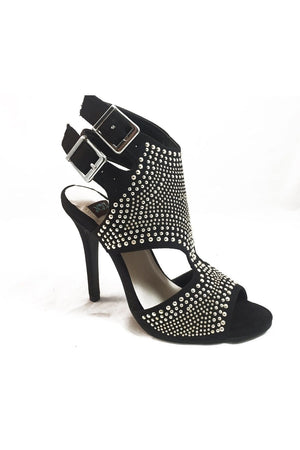 N.Y.L.A. SHOES HEELS 6 / BLACK N.Y.L.A. Shoes Pemkrook Buckle Back Women's Studded Heels in Black or Tan