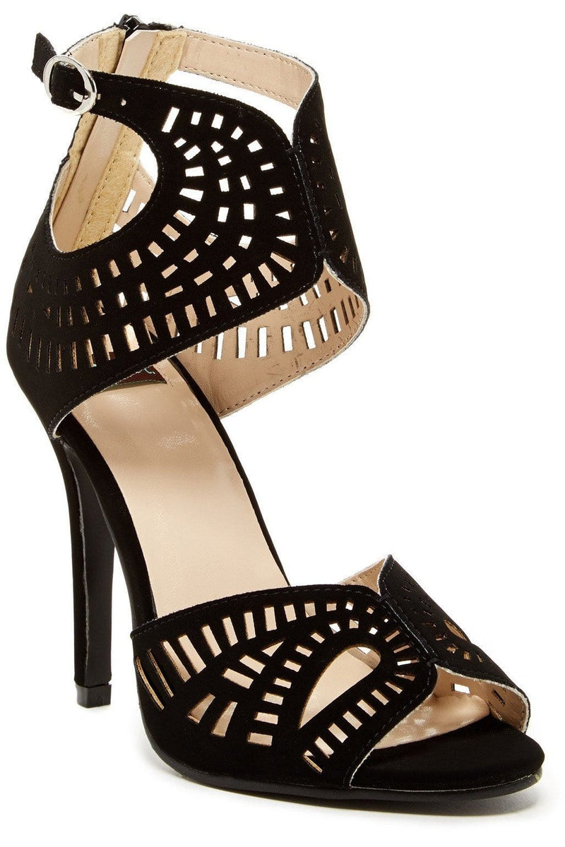 N.Y.L.A. SHOES HEELS 6 / Black N.Y.L.A. Shoes Shion Women's Stilettoes with Ankle Strap & Cut Out Detail in Silver or Black