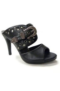 N.Y.L.A. SHOES HEELS 6 / BLK N.Y.L.A. Shoes Saneyes Women's Open-Back Buckle Heels in Black or Cheetah
