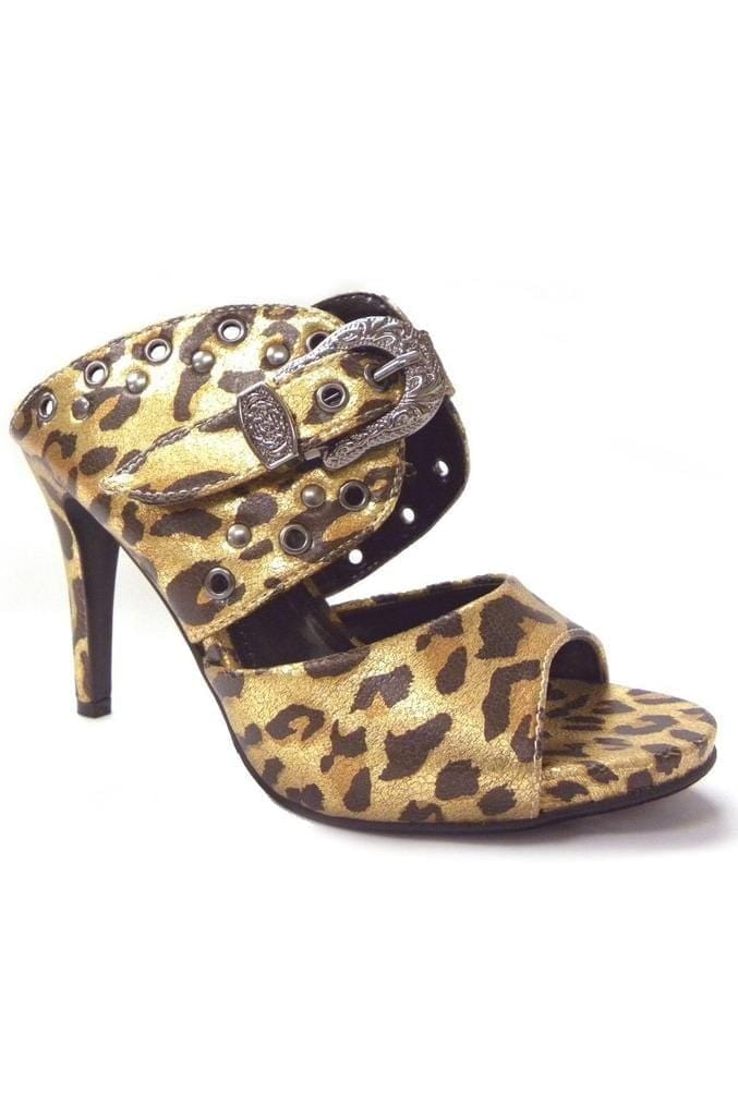 N.Y.L.A. SHOES HEELS 6 / CHEETAH N.Y.L.A. Shoes Saneyes Women's Open-Back Buckle Heels in Black or Cheetah