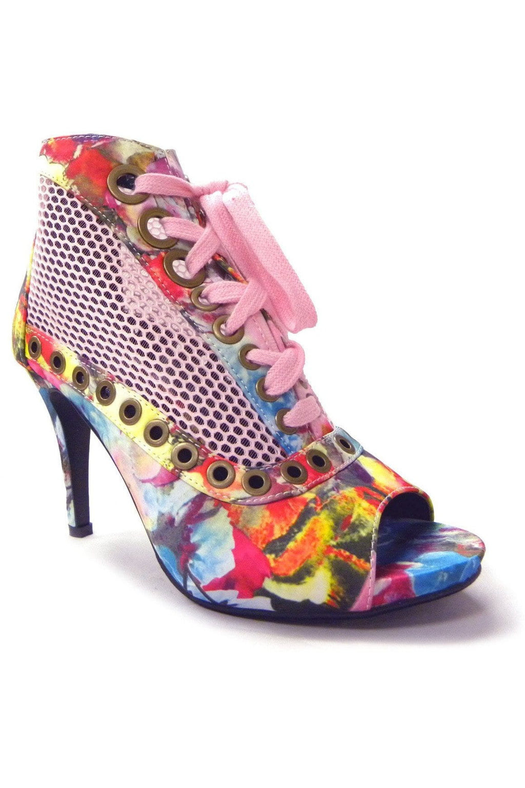 N.Y.L.A. SHOES HEELS 6 / PNK-TDYE N.Y.L.A. Shoes Sangrace Women's Lace Front Heels in Pink Tie Dye or Black Geo Print