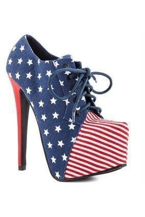 N.Y.L.A. SHOES HEELS N.Y.L.A. Shoes Humilia Red, White, and Blue Women's 5" Lace Up Stilettos