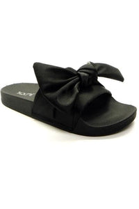 N.Y.L.A. SHOES SANDAL 6 / BLACK N.Y.L.A. Shoes Satin Pool Women's Slip on Sandal with Flexible Foot Bed & Soft Satin Up in Black, Pink, or Whiteper in