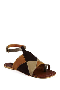 N.Y.L.A. Shoes SANDAL 6 / BROWN MULTI N.Y.L.A. Shoes Sultan Women's Leather Color Block Sandals in Fuchsia, Blue, or Brown
