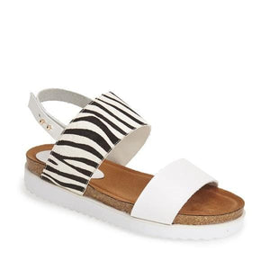 N.Y.L.A. SHOES SANDAL 6 / WHITE/ZEBRA N.Y.L.A. Shoes JOLLEEN Women's Calf Hair Leather Print Sandals in Black Cheetah or White Zebra